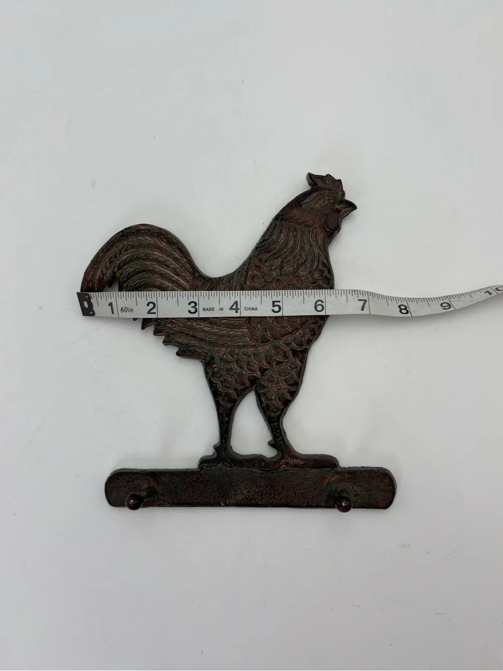 Rustic Iron Rooster Wall Hook - Brown Metal Home Decor